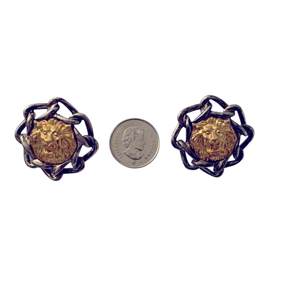 Vintage Statement Lion Head Pierced Earrings - Picture 4 of 7